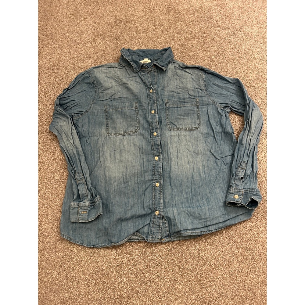 a.n.a Button Down Shirt Womens Medium Blue Excellent Relaxed Fit Chambray Top